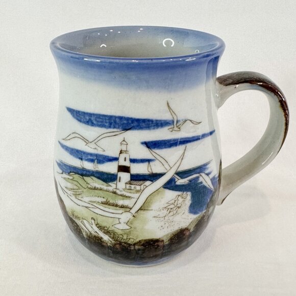 Otagiri Nautical Lighthouse Seagull Coffee Mug Cup Stoneware Glazed Seashore - Picture 1 of 7